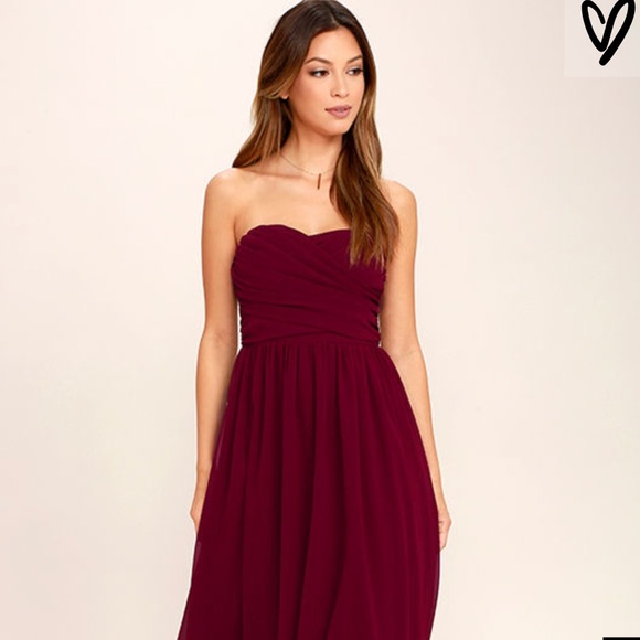 Burgundy Strapless Maxi Dress PROM WEDDING prom - Picture 1 of 4